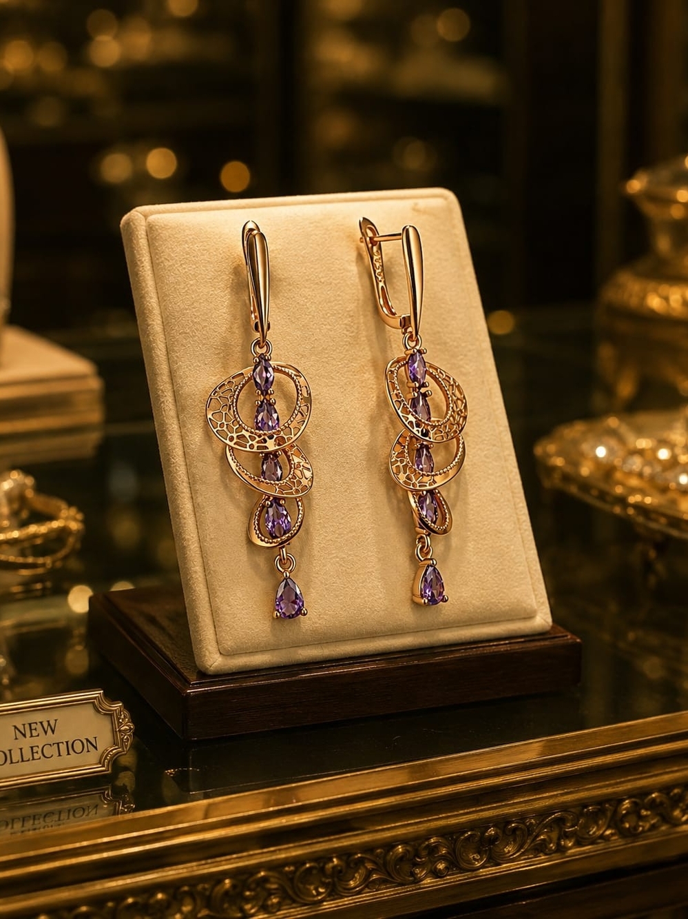 Elegant Gold-Tone Drop Earrings with Purple Gemstones